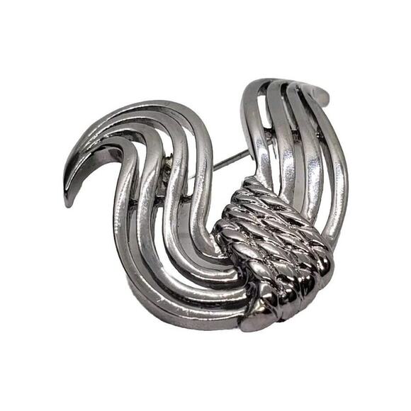 Vintage Brooch Silver Swan Abstract 1960s Mid Century Modern Twisted Rope Monet - Picture 3 of 7